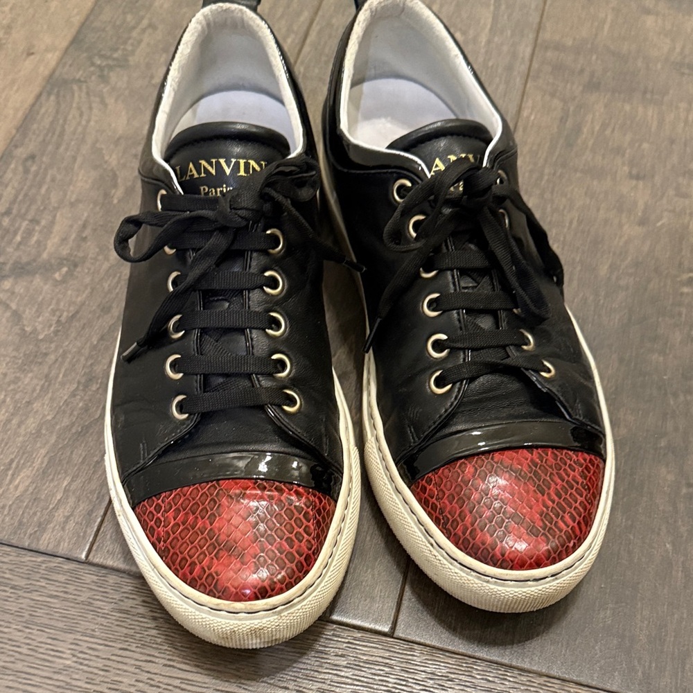 Lanvin Black Leather Women’s Sneakers with Red Accents